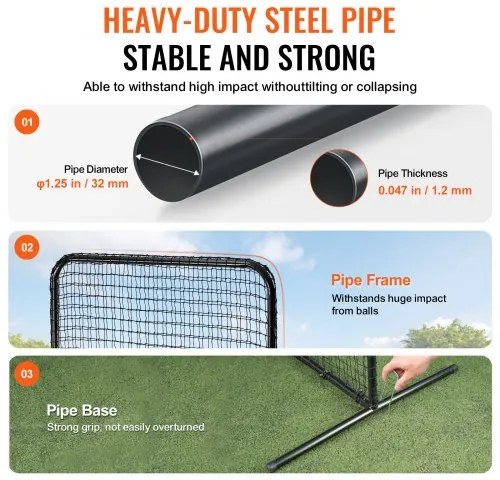 VEVOR I Screen Baseball for Batting Cage, 7x4 ft Baseball Softball Safety Screen, Body Protector Portable Batting Screen with Carry Bag &amp; Ground Stakes, Heavy Duty Pitching Net for Pitchers Protection