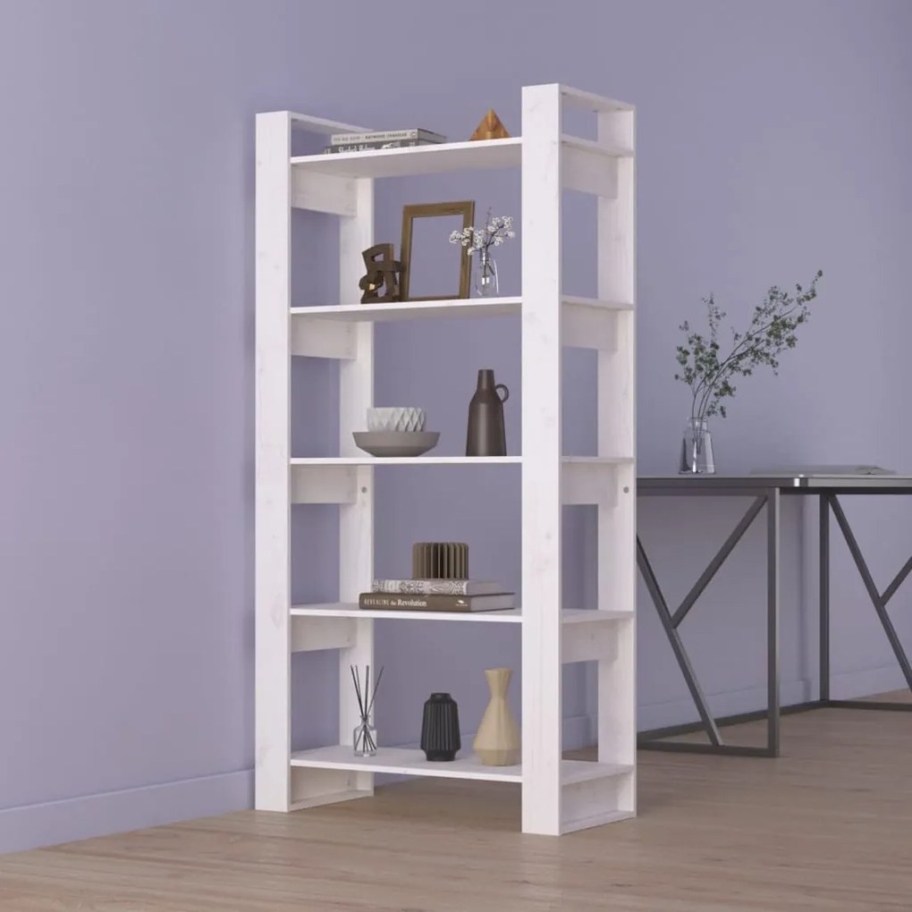vidaXL Βιβλιοθήκη/Διαχωριστικό Χώρου Λευκό 80x35x160 εκ. Μασίφ Ξύλο