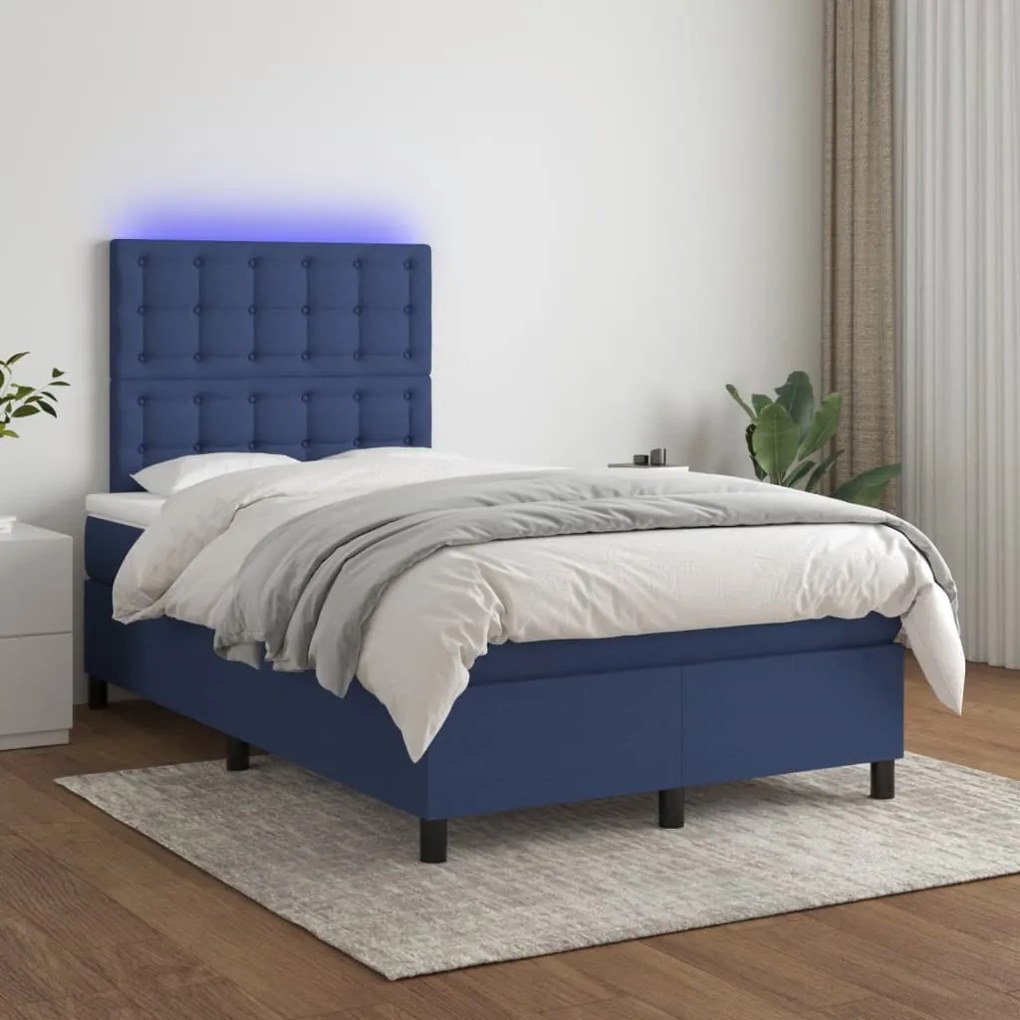 ΚΡΕΒΑΤΙ BOXSPRING ΜΕ ΣΤΡΩΜΑ &amp; LED ΜΠΛΕ 120X190ΕΚ. ΥΦΑΣΜΑΤΙΝΟ 3270231