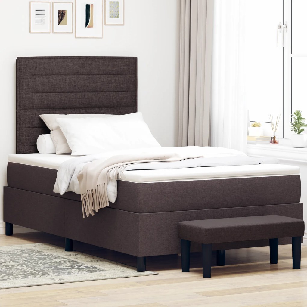 vidaXL Κρεβάτι Box Spring με Στρώμα & Πάγκο Σκούρο Καφέ 120x200 εκ. Ύφασμα