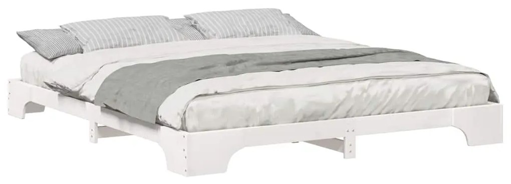 vidaXL Κρεβάτι δαπέδου Λευκό 180 x 210 cm Μασίφ ξύλο πεύκου