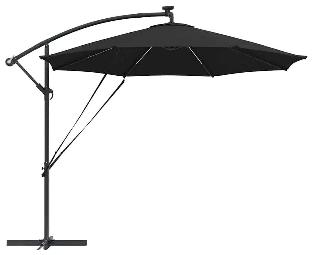 vidaXL Ομπρέλα ηλίου με φώτα λωρίδας LED Μαύρο 294 x 294 x 248 cm
