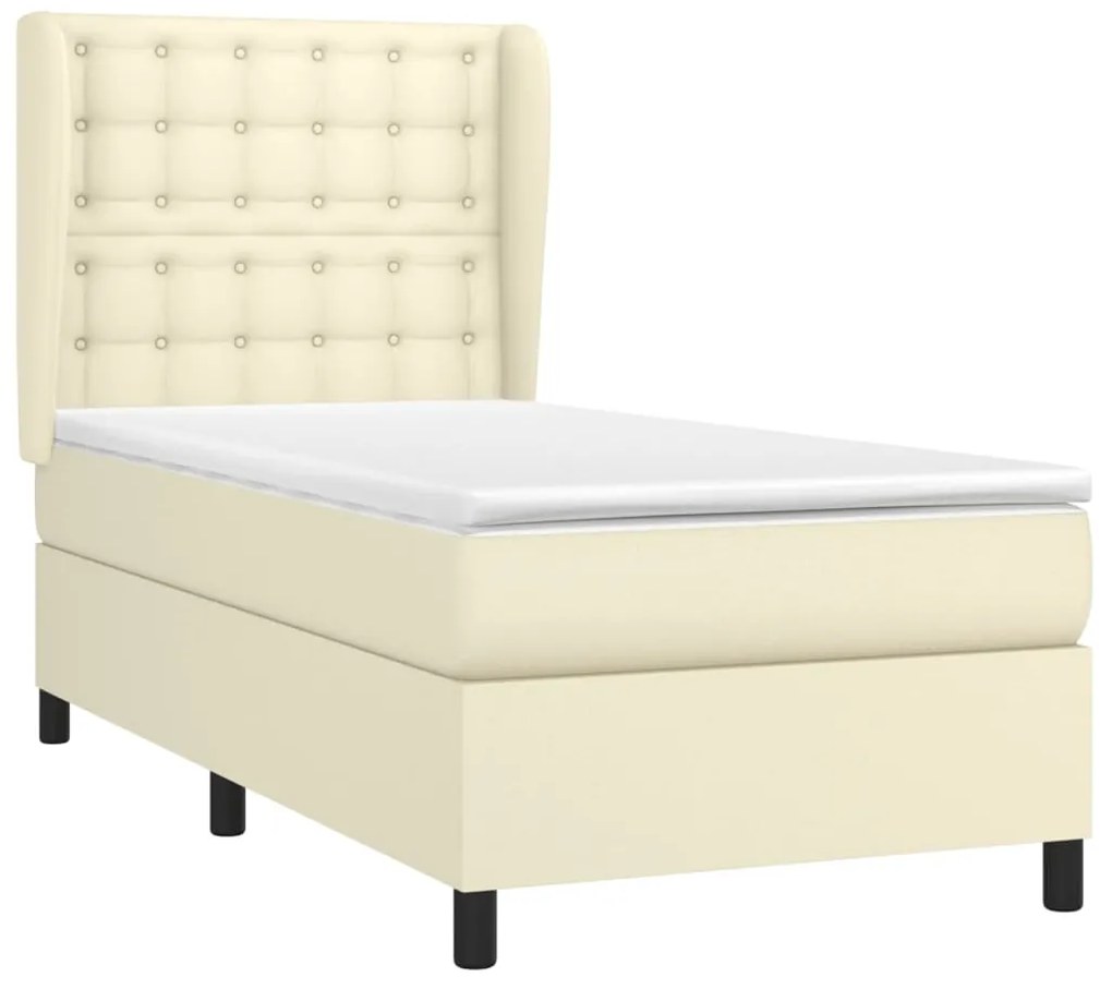 vidaXL Κρεβάτι Boxspring με Στρώμα Κρεμ 90x200 εκ. από Συνθετικό Δέρμα