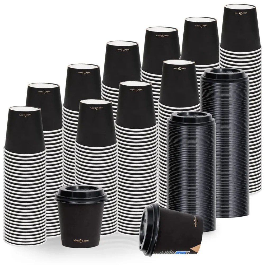 vidaXL Ποτήρια Καφέ Χάρτινα με Καπάκια 120 ml 1000 Τεμάχια Μαύρα