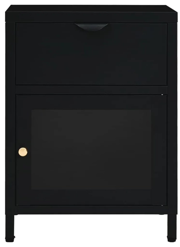 vidaXL Κομοδίνο Μαύρο 40 x 30 x 54,5 εκ. από Ατσάλι και Γυαλί