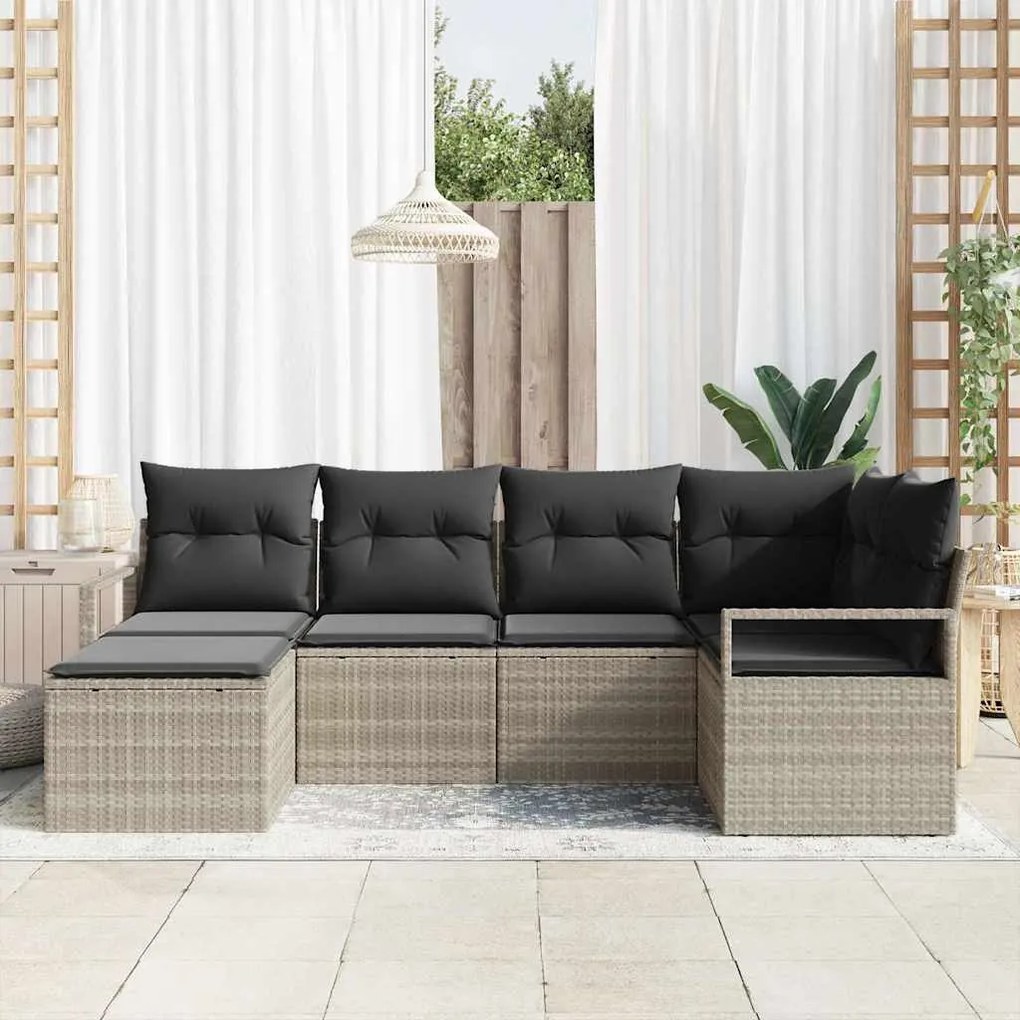 vidaXL Σετ Καναπέ Κήπου 6 pcs Ανοιχτό γκρι Πολυ rattan, βαμμένο ατσάλι