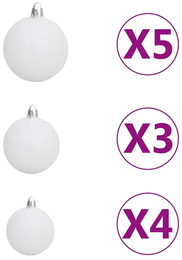 vidaXL Χριστουγεν. Μπάλες Σετ 60 τεμ με Κορυφή & 150 LED Λευκό/Γκρι