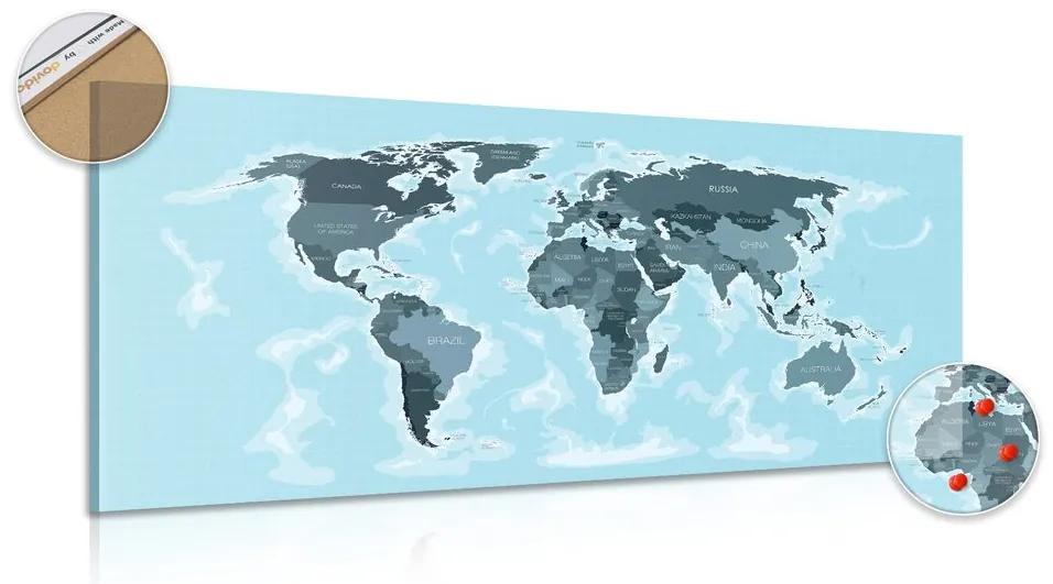 Εικόνα ενός όμορφου χάρτη σε φελλό με μπλε απόχρωση - 100x50  arrow