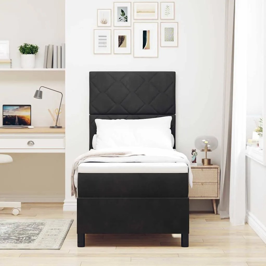 vidaXL Κρεβάτι με ελατήρια με στρώμα Μαύρο 80 x 200 cm Βελούδο