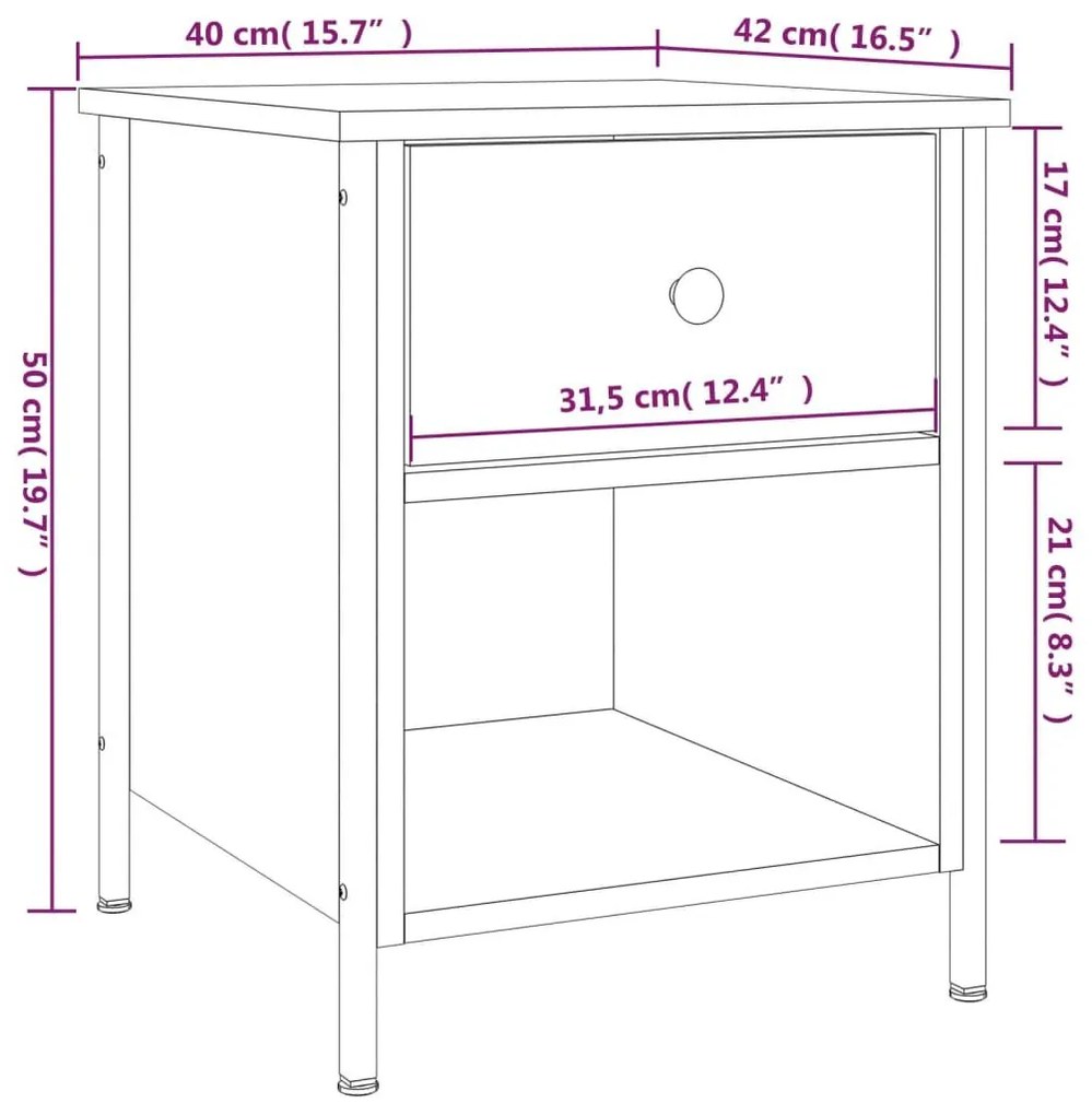 Κομοδίνα 2 Τεμ. Μαύρα 40 x 42 x 50 εκ. από Επεξεργασμένο Ξύλο - Μαύρο