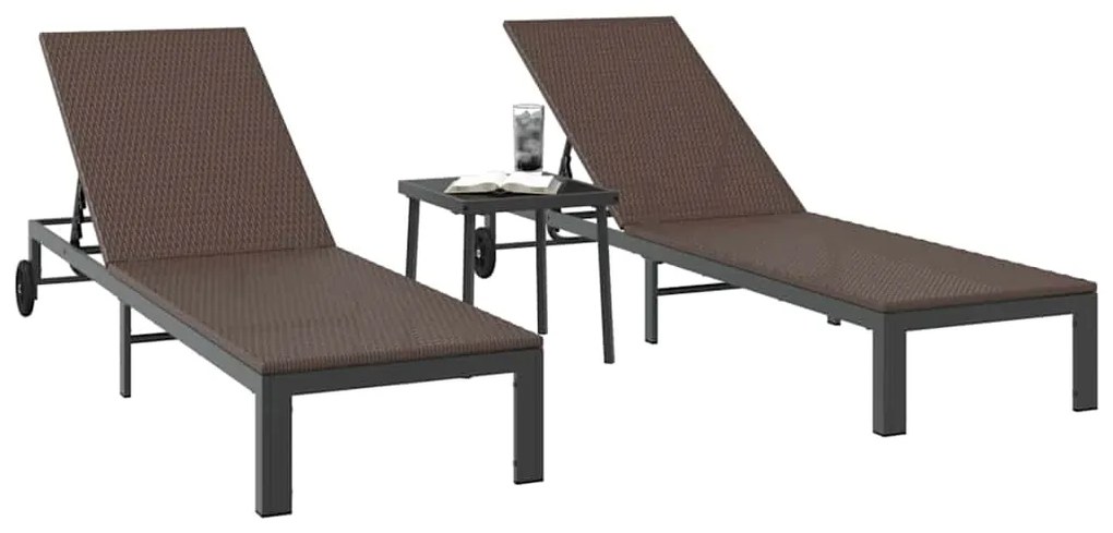 vidaXL Ήλιο-κρεβάτι με μαξιλάρι 2-πρόσωπο 3 pcs Καφέ συνθετικό ρατάν