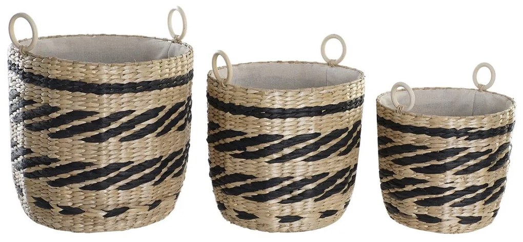 Σετ Καλαθιών DKD Home Decor Μαύρο Φυσικό Φυσική ίνα (3 Τεμάχια) (3 Μονάδες)