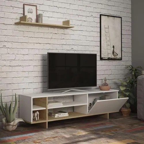 Σύνθετο σαλονιού Saloon σε λευκή-oak απόχρωση 160x35.5x44εκ 160x35.5x44 εκ.