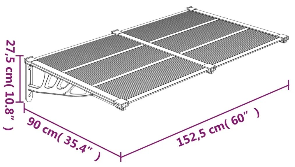 Στέγαστρο Πόρτας Γκρι &amp; Διαφανές 152,5x90 εκ από Πολυκαρβονικό - Διαφανές