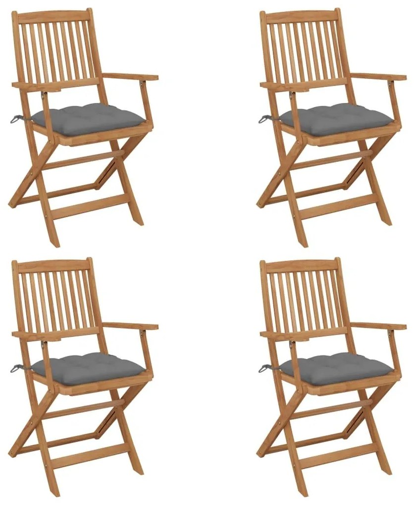 Καρέκλες Κήπου Πτυσσόμενες 4 τεμ Μασίφ Ξύλο Ακακίας &amp; Μαξιλάρια - Γκρι