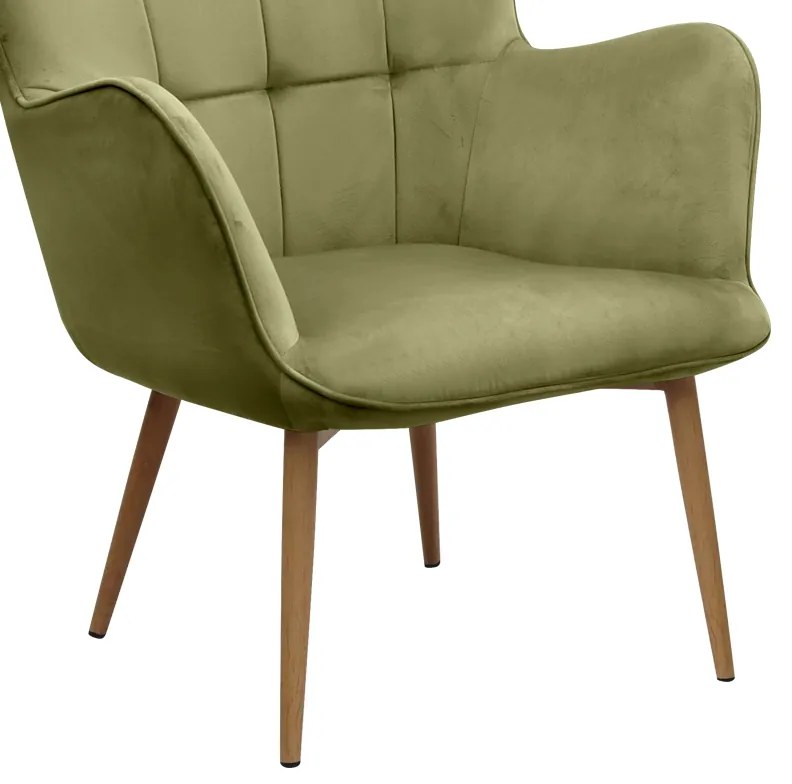 Πολυθρόνα - Μπερζέρα με υποπόδιο Lily Megapap λαδί βελούδο - μεταλλικό πόδι χρώμα φυσικό 70x62x98εκ.