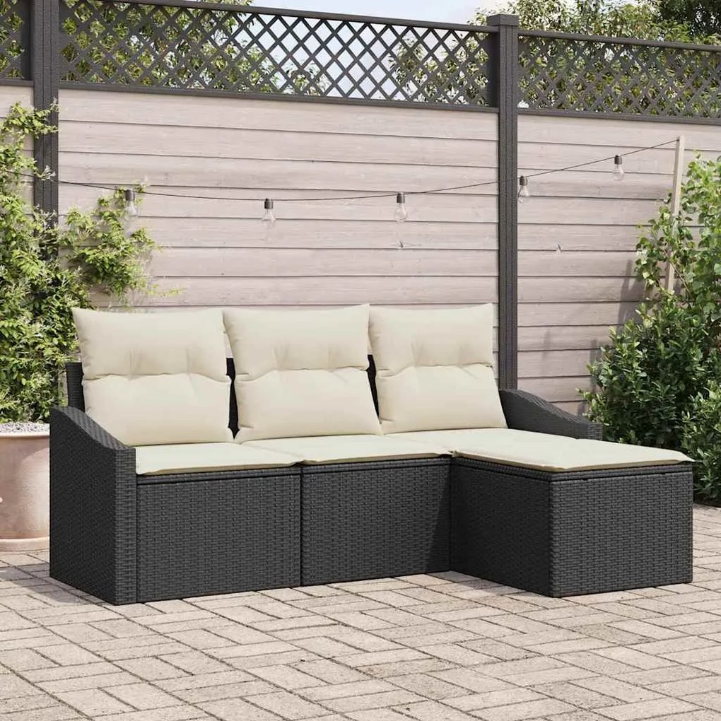 vidaXL Σετ Καναπέ Κήπου 4 pcs Μαύρο, Κρέμα Πολυ rattan, βαμμένο ατσάλι