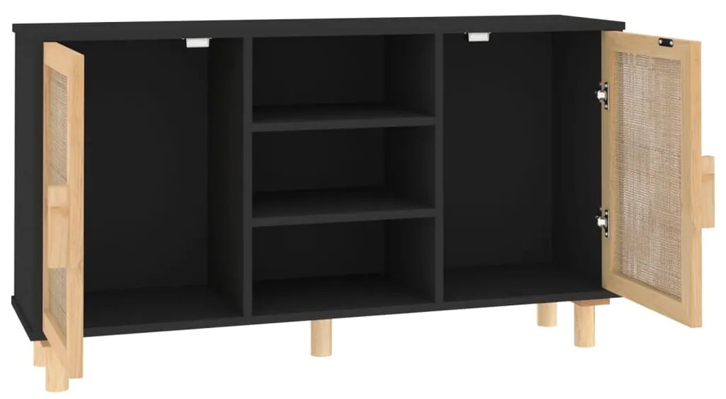 vidaXL Ντουλάπι Μαύρο 105x30x60 εκ. από Μασίφ Πεύκο &amp; Φυσικό Ρατάν