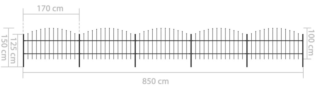 vidaXL Κάγκελα Περίφραξης με Λόγχες Μαύρα (0,75-1) x 8,5 μ. Ατσάλινα