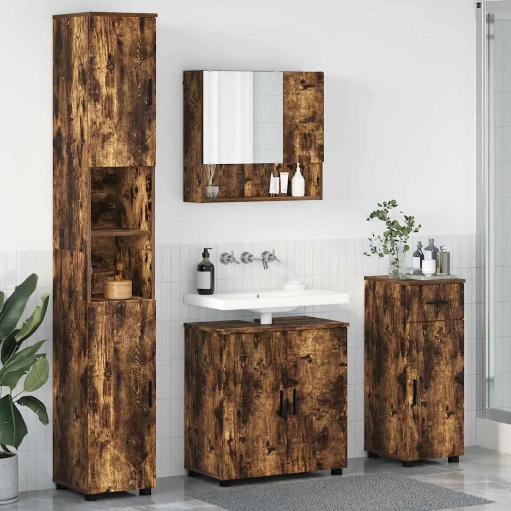 vidaXL Σετ Επίπλων Μπάνιου 4 pcs Καπνιστή δρυς 61 x 35 x 64 εκ.