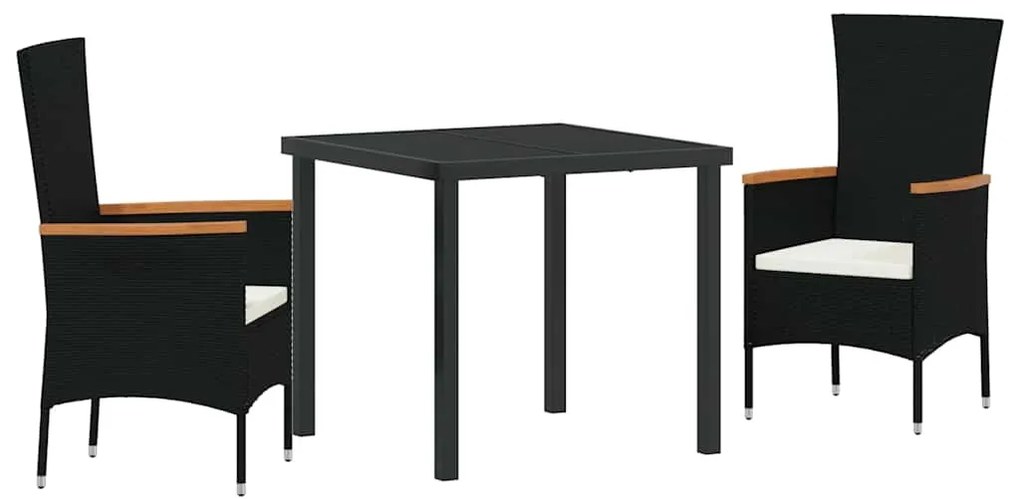 vidaXL Σέτ φαγητού για κήπο με μαξιλάρι 3 pcs Μαύρο Πολυ ράταν