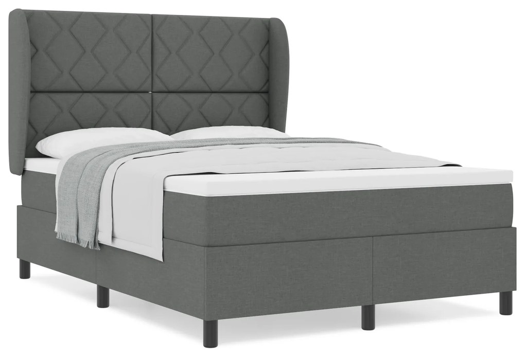 vidaXL κρεβάτι Box Spring με Στρώμα - Σκούρο Γκρι, 140x190 εκ., Υφάσμα