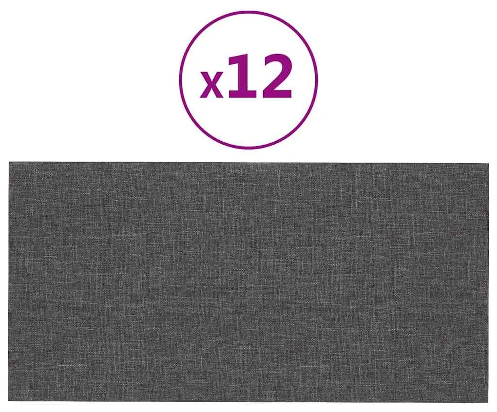 vidaXL Πάνελ Τοίχου 12 τεμ. Σκούρο Γκρι 60 x 30 εκ. 2,16 μ² Υφασμάτινα