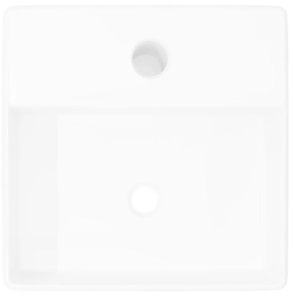 Νιπτήρας Μπάνιου Τετράγωνος με Οπή Βρύσης Λευκός Κεραμικός - Λευκό