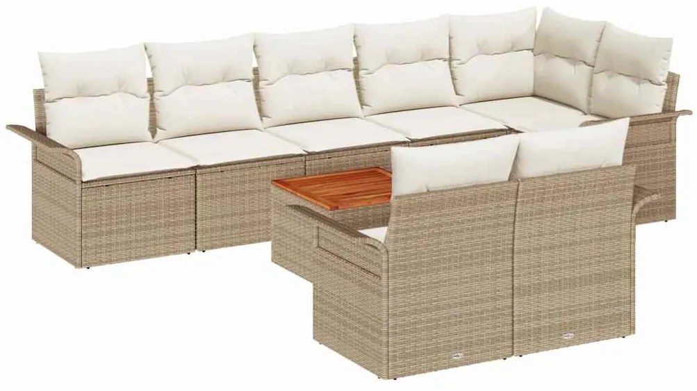 vidaXL Σετ Καναπέ Κήπου με μαξιλάρι 9 pcs Μπεζ συνθετικό ρατάν