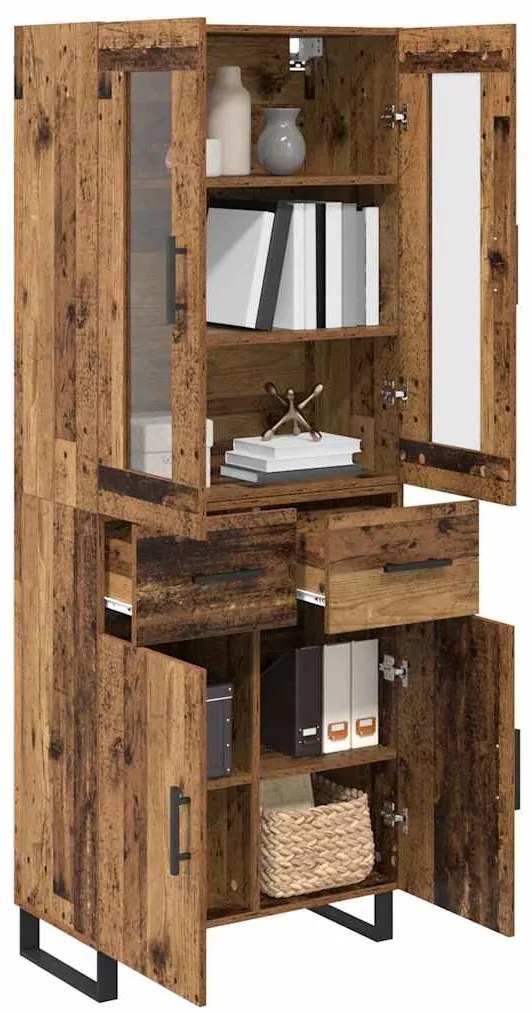 vidaXL Highboard με συρτάρι 2 pcs Παλιό Ξύλο Σύνθετο Ξύλο και Γυαλί