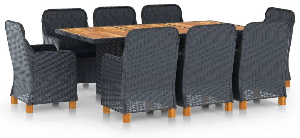 Τραπεζαρία Εξ. Χώρου 9 τεμ. Σκούρο Γκρι Συνθ. Ρατάν & Μαξιλάρια