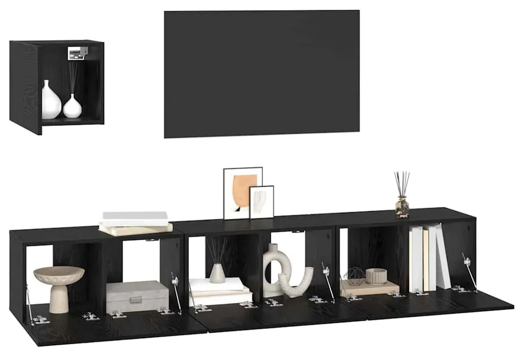 vidaXL Σετ επίπλου τηλεόρασης 4 pcs Μαύρη Οξυά Επεξεργασμένο ξύλο