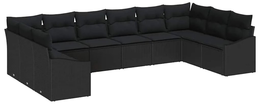 vidaXL Σετ Καναπέ Κήπου με μαξιλάρι 10 pcs Μαύρο συνθετικό ρατάν