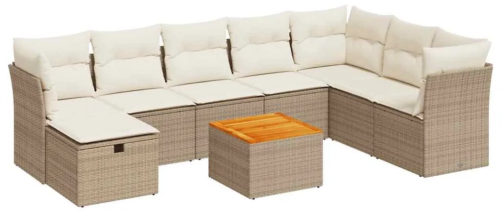 vidaXL Σαλόνι Κήπου Σετ 9 τεμ. Μπεζ Συνθετικό Ρατάν με Μαξιλάρια