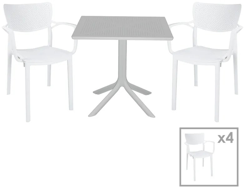 Τραπεζαρία Groovy-Fontline pakoworld σετ 5τεμ PP λευκό 80x80x74,5εκ. 253-000109