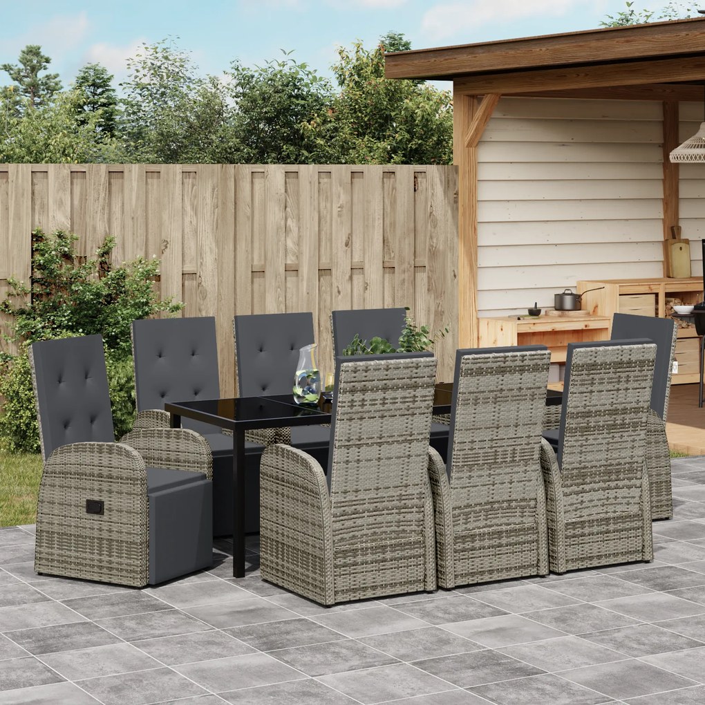 vidaXL Ανακλινόμενες Καρέκλες Κήπου 9 pcs Γκρι 200 x 80 x 73 εκ