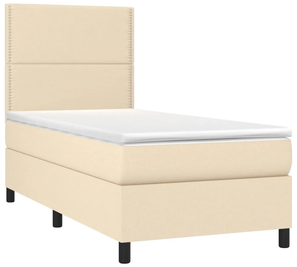 vidaXL Κρεβάτι Boxspring με Στρώμα &amp; LED Κρεμ 90x190 εκ. Υφασμάτινο
