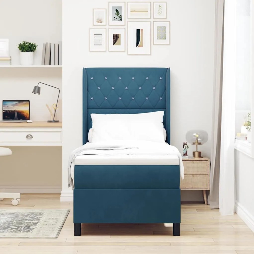vidaXL Κρεβάτι Box Spring LED με Στρώμα Μπλε 80 x 200 cm Βελούδο