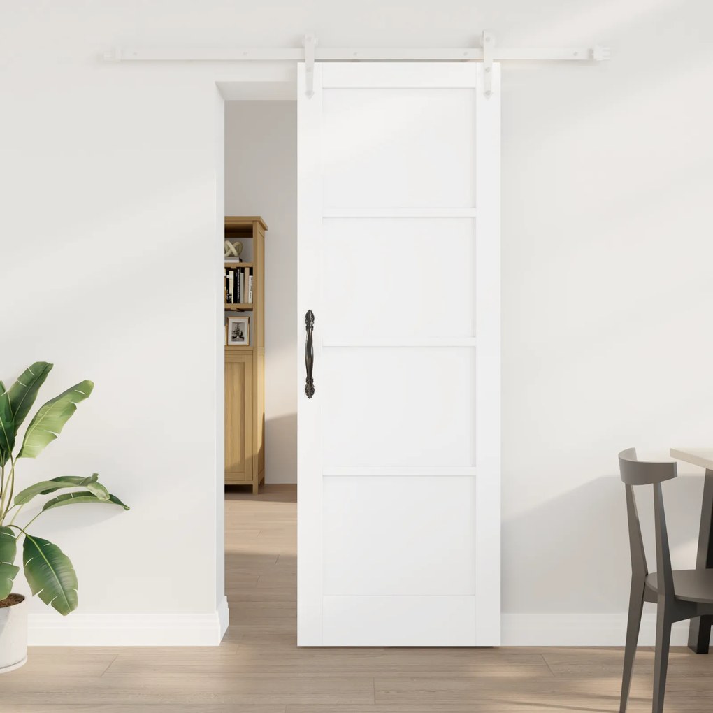 vidaXL Συρόμενη Πόρτα με Σετ Εξαρτημάτων Λευκή 73.5x211 εκ. Συμπαγές Ξύλο Πεύκου
