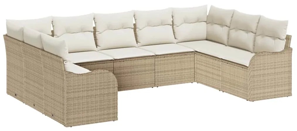 vidaXL Σετ Καναπέ Κήπου με μαξιλάρι 9 pcs Μπεζ Πολυ ράταν