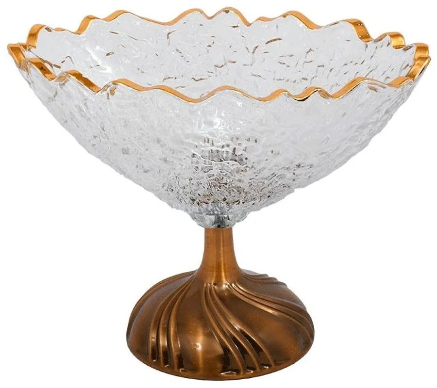 Διακοσμητικό Μπωλ Με Πόδι 374-124-024 Clear-Bronze Metal, Glass