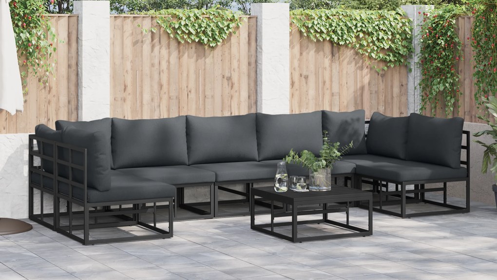 vidaXL Σετ Καναπέ Κήπου 8 pcs Μαύρο 70 x 70 x 32 εκ Αλουμίνιο
