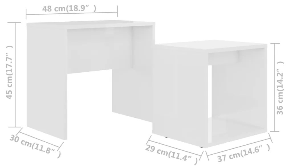 vidaXL Σετ Τραπεζάκια Σαλονιού Γυαλιστ. Λευκό 48x30x45 εκ. Επεξ. Ξύλο