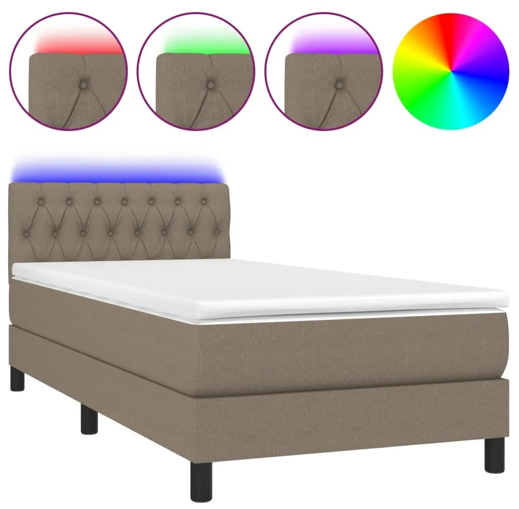 ΚΡΕΒΑΤΙ BOXSPRING ΜΕ ΣΤΡΩΜΑ &amp; LED TAUPE 90X200 ΕΚ. ΥΦΑΣΜΑΤΙΝΟ 3133369