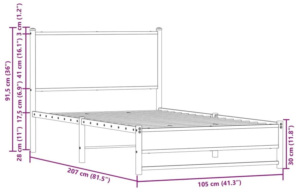 Μεταλλικό πλαίσιο κρεβατιού χωρίς στρώμα καφέ δρυς 100x200 cm - Καφέ