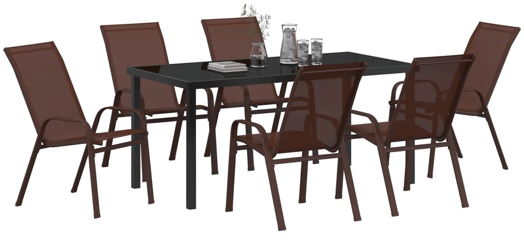 vidaXL Σέτ φαγητού για κήπο 7 pcs Καφέ Textilene και ατσάλι