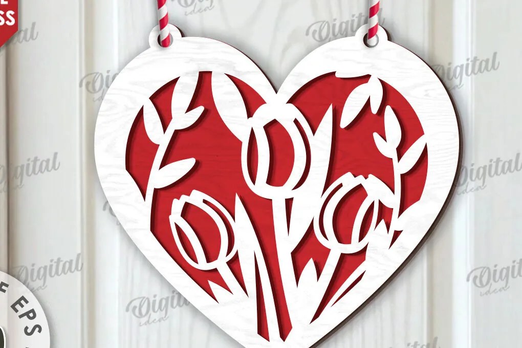 Σετ των 2 Intra απο ξύλο plywood  Χρώμα wenge 3mm-4mm πάχος - Διακόσμηση με φλοράλ καρδιές κοπής με λέιζερ Δίασταση 20x20 cm INTRAFABR-34942875