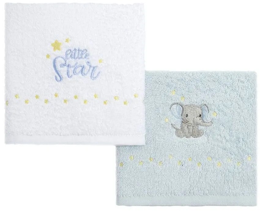 Πετσέτες Βρεφικές Elefantini (Σετ 2τμχ) White-Blue Nima Towels Set 30x50cm 100% Βαμβάκι