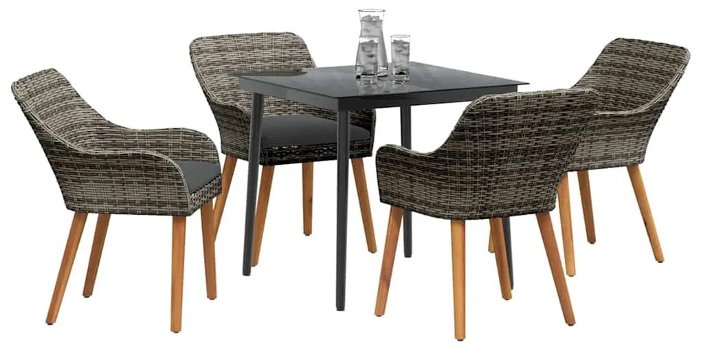 vidaXL Σέτ φαγητού για κήπο με μαξιλάρι 5 pcs Γκρι συνθετικό ρατάν