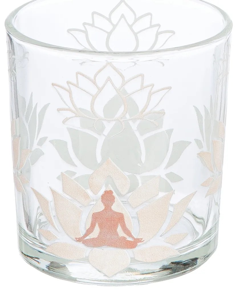 Φανάρι Καταιγίδας Cylindrical &quot;Namaste&quot; Δέντρο Motif Lotus Motif Yoga Motif Γυάλινο Brown Clear PU 18 Pcs. Assorted H. c